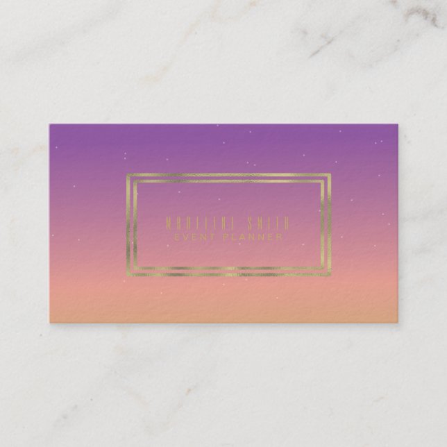 Minimalistisk Dubbla Rim Gold Foil Gradient Lila Visitkort (Framsida)