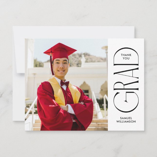 Minimalistisk Dubbla - svart foto Studenten Tack Kort (Framsida)