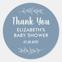 Minimalistisk Dusty Blue Baby Shower-Tack Runt Klistermärke
