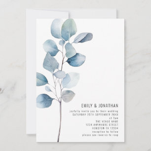 Minimalistisk Dusty Blue Eucalyptus QR-kod Bröllop Inbjudningar