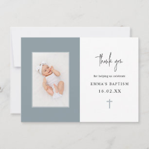 Minimalistisk Dusty Blue Kor Photo Baptism Tack Kort