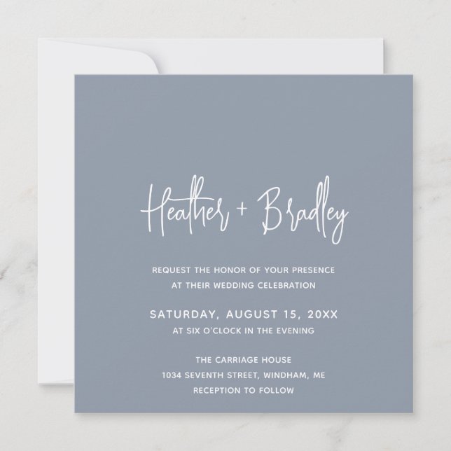 Minimalistisk Dusty Blue Modern Bröllop Inbjudningar (Framsida)