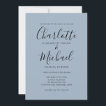 Minimalistisk Dusty Blue Namnteckning skript Bröll Inbjudningar<br><div class="desc">Elegant,  dammig,  blåaktig inbjudan att namnteckning bröllop med namnteckning stil namn,  den här snyggten kan vara personlig med din information i chic,  vit skrift. Designad av Thisisnotme©</div>
