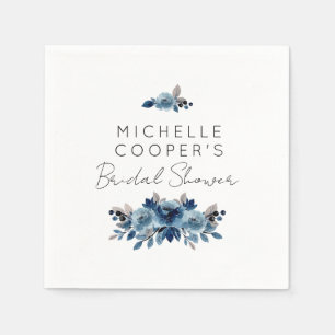 Minimalistisk Dusty Blue- och Navy-Blommigt Pappersservett