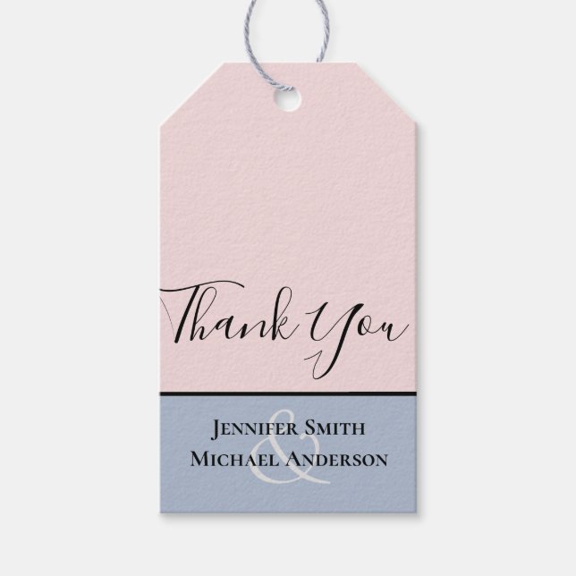 Minimalistisk Dusty Blue  Rosa Bröllop Presentetikett (Framsidan)