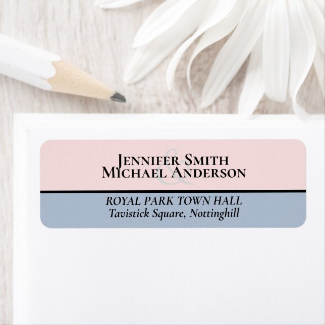 Minimalistisk Dusty Blue  Rosa Bröllop Returadress Etikett (Insitu)