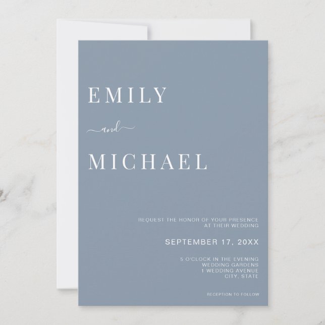 Minimalistisk Dusty Blue Wedding-inbjudan Inbjudningar (Framsida)