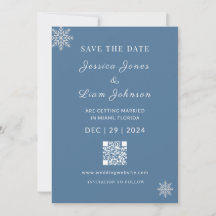 Minimalistisk Dusty Blue White Winter WeddingQR-ko