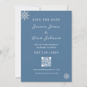 Minimalistisk Dusty Blue White Winter WeddingQR-ko Spara Datumet