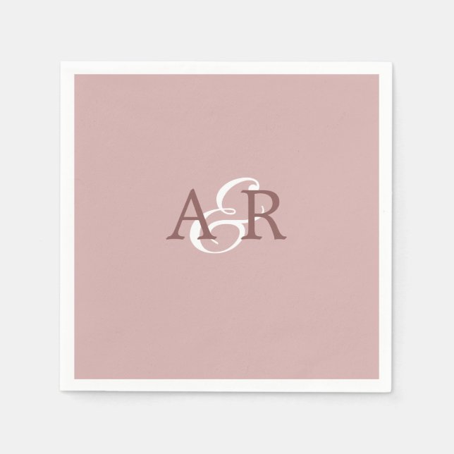 Minimalistisk Dusty Ro, första Monogram Bröllop Pappersservett (Framsidan)