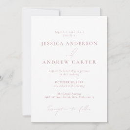 Minimalistisk Dusty Rosa & White Simple Bröllop Inbjudningar