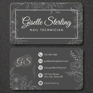Minimalistisk dyster blomster nagelteknik visitkort