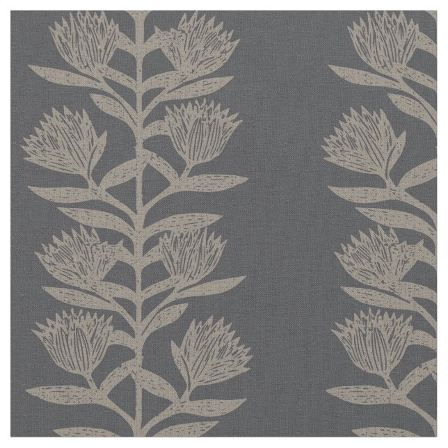 Minimalistisk dyster botanisk Blommig träkol svart Tyg (Närbild)