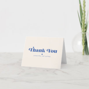 Minimalistisk Ecru Blue Retro Typography Namn Tack Kort