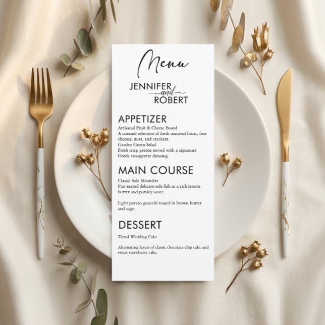 Minimalistisk Elegans | Modern Bröllopsbordmeny Meny (Minimalist Elegance | Modern Wedding Table Menu)