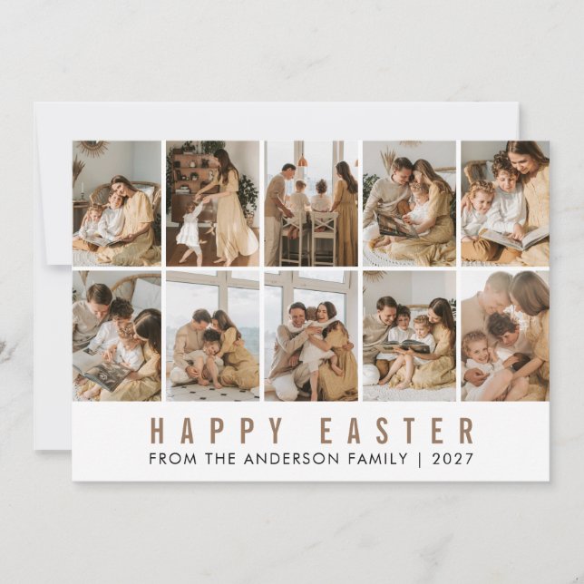 Minimalistisk Elegant 10 Bilder Grid Påsk Familj  Julkort (Framsida)