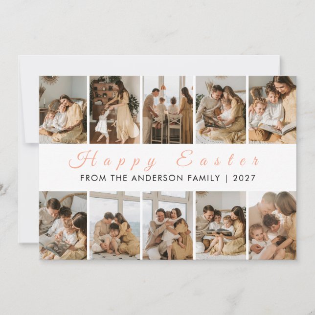Minimalistisk Elegant 10 Bilder Grid Påsk Familj  Julkort (Framsida)