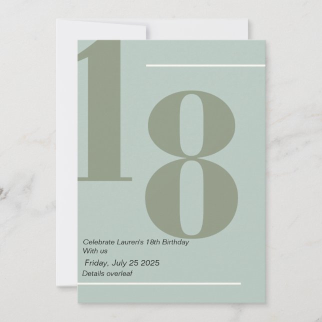 Minimalistisk, Elegant 18-års inbjudan (Framsida)