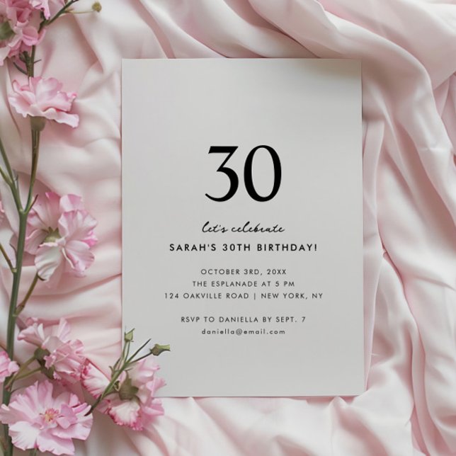 Minimalistisk elegant 30-års födelsedagsinbjudan inbjudningar (Skapare uppladdad)