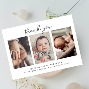 Minimalistisk Elegant 3 Bilder Tack Babyfirande Kort