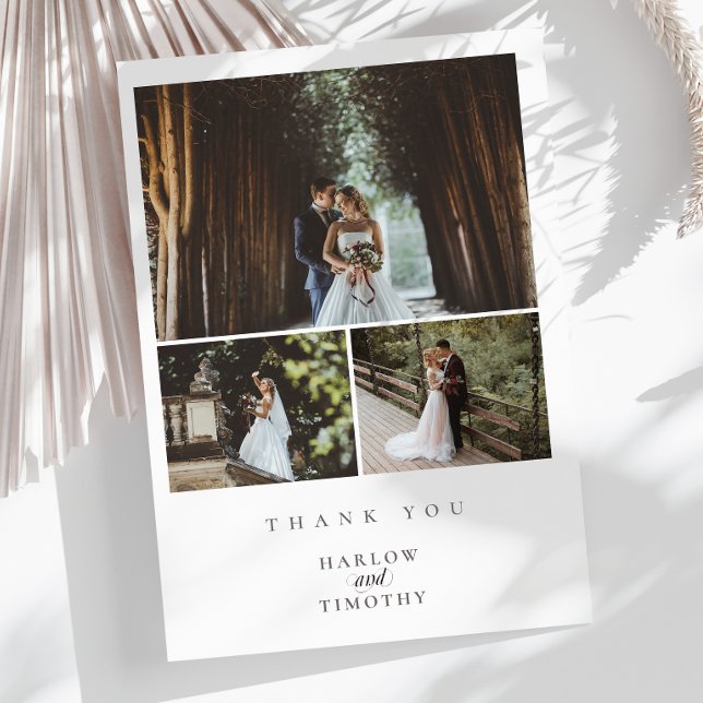 Minimalistisk Elegant 4 - Tack för Bröllop-foto Kort (Minimalist 4 Photo Wedding Thank You Card)