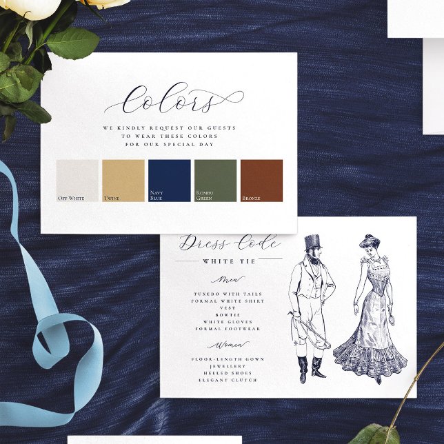 Minimalistisk Elegant 5 Färger Bröllopsklädkod Tilläggskort (Minimalist Elegant 5 Colors Wedding Dress Code Enclosure Card)