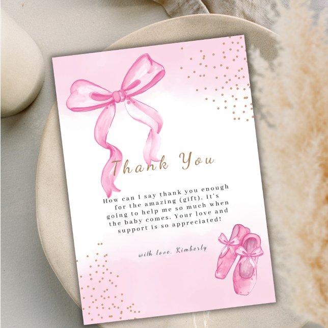 Minimalistisk Elegant Ballerina Shoes Bow Baby Sho Tack Kort (Minimalist Elegant Ballerina Shoes Bow Baby Shower Thank You Card)