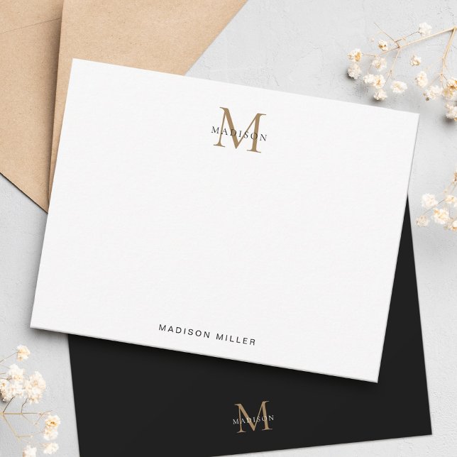 Minimalistisk Elegant Basic Black och Guld Monogra Anteckningskort (Skapare uppladdad)