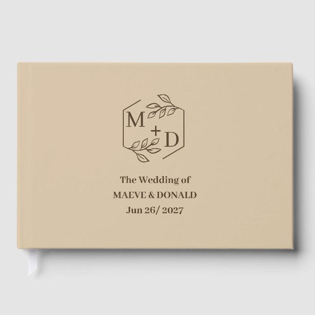 Minimalistisk Elegant Beige Brun Modern Höstbröllo Gästböcker (Framsida)
