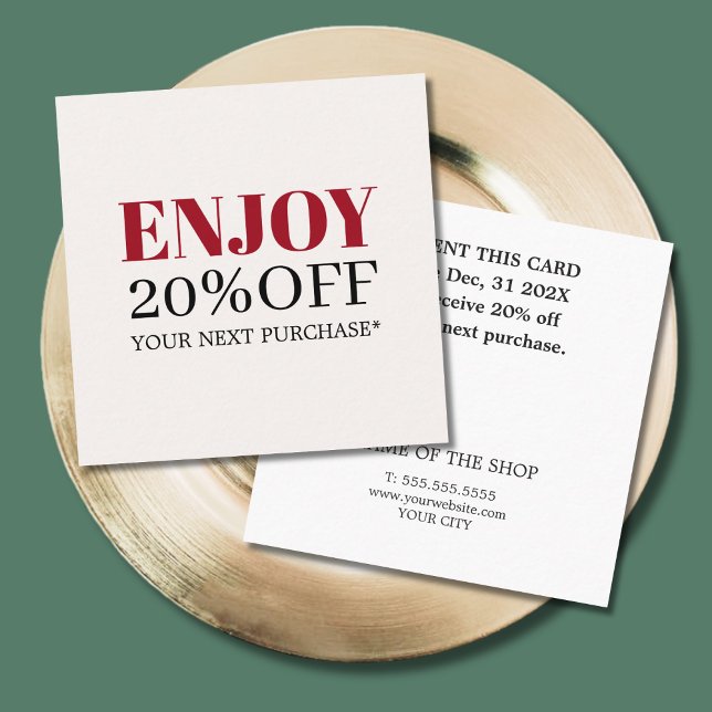 Minimalistisk Elegant Beige Red Shop Coupon Rabattkort (Skapare uppladdad)