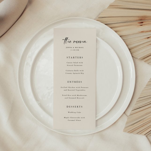 Minimalistisk Elegant Beige Script Bröllop Meny (Skapare uppladdad)