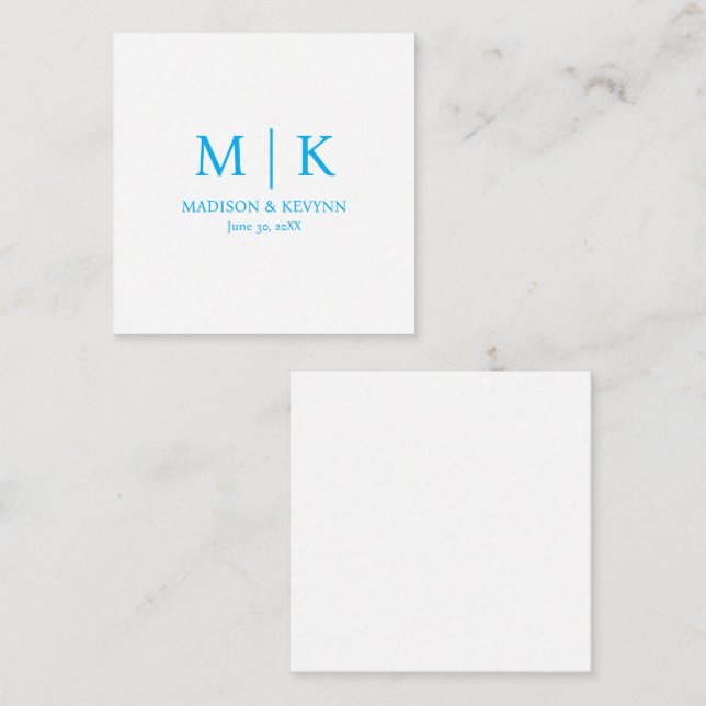 Minimalistisk & Elegant Blå Monogram Bröllop Anteckningskort (Fram/baksida)