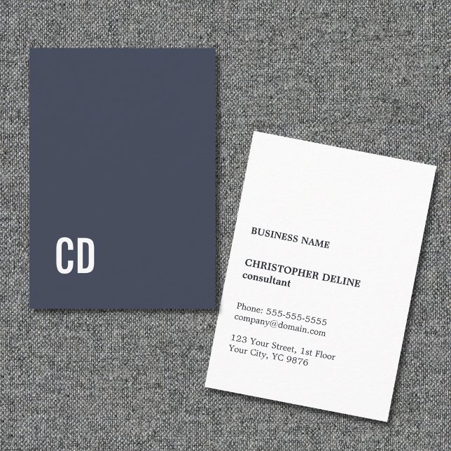 Minimalistisk Elegant Blå Vit Monogram Konsult Visitkort (Skapare uppladdad)
