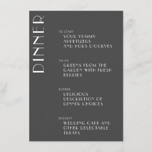 Minimalistisk Elegant Black White Art Deco Bröllop Meny