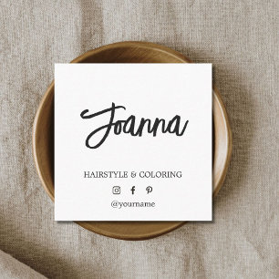 Minimalistisk Elegant Black White Hairdresser Fyrkantigt Visitkort