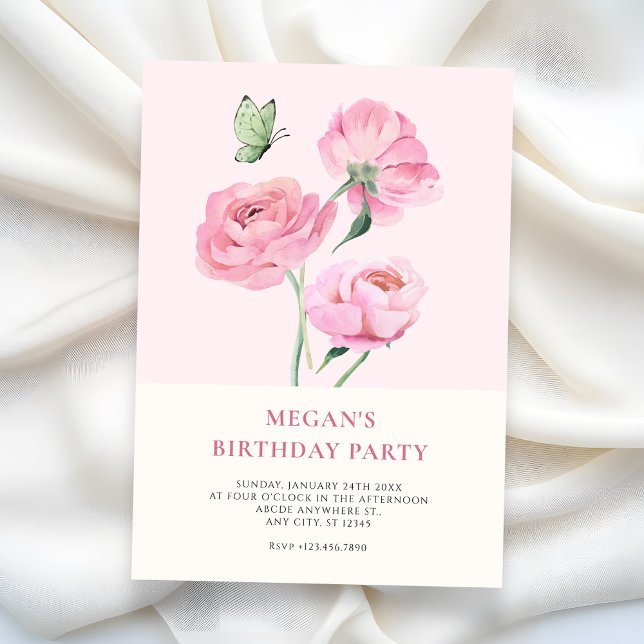 Minimalistisk elegant blomfödelsedag inbjudningar (Skapare uppladdad)