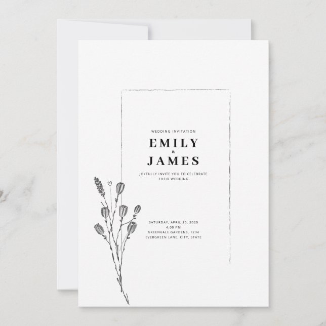 Minimalistisk Elegant Blomma Inbjudningar (Framsida)