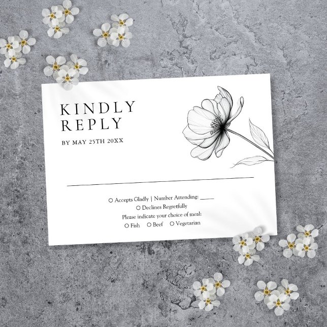 Minimalistisk Elegant Blommig Bröllop OSA Kort (Minimalist Elegant Floral Wedding RSVP Card)