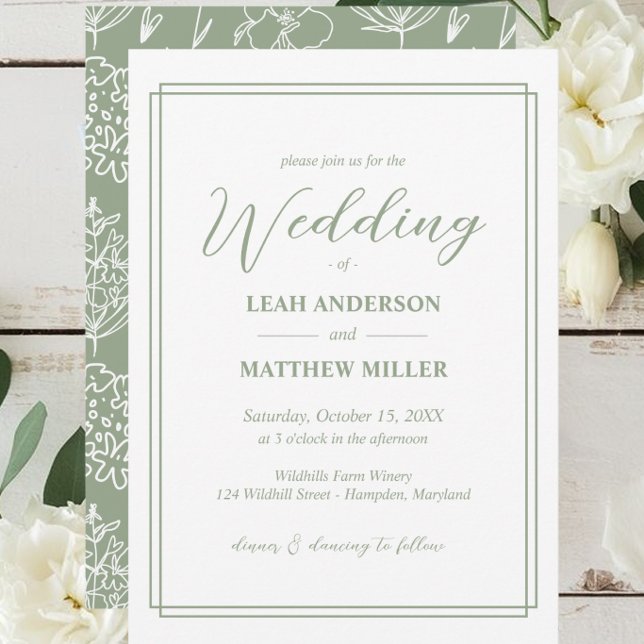 Minimalistisk Elegant Blommig Bröllopsinbjudan Inbjudningar (Minimalist Elegant Floral Wedding Invitation)