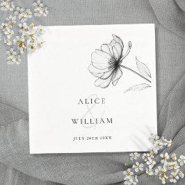 Minimalistisk Elegant Blommig Svart Och Vit Bröllo Pappersservett