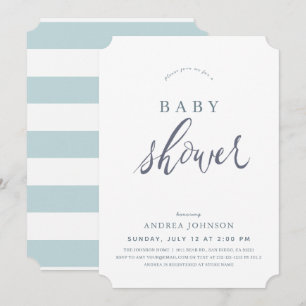 Minimalistisk Elegant Blue Boy Baby Shower Inbjudningar