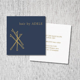Minimalistisk Elegant Blue Golden Hair Stift Fyrkantigt Visitkort