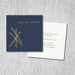 Minimalistisk Elegant Blue Golden Hair Stift Fyrkantigt Visitkort
