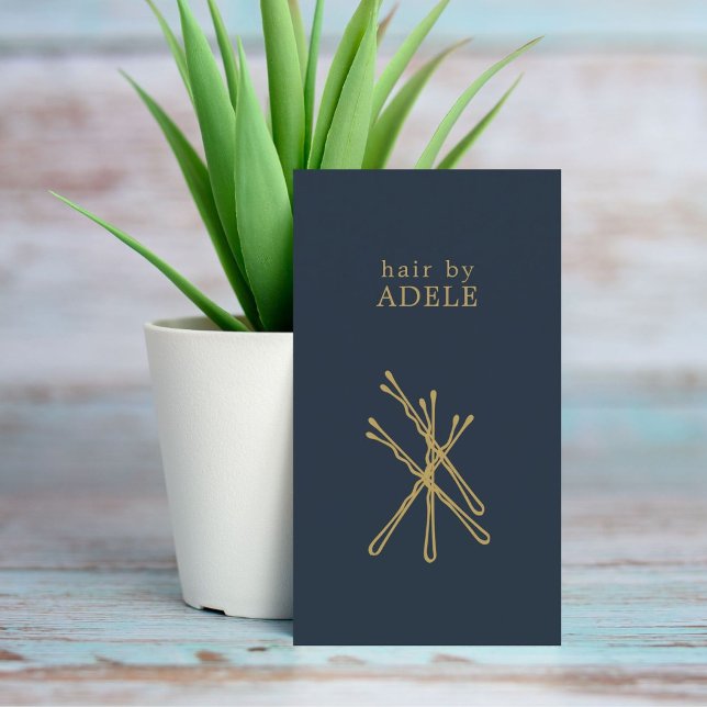 Minimalistisk Elegant Blue Golden Stift Hair Styli Visitkort (Skapare uppladdad)