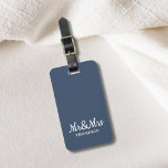 Minimalistisk Elegant Blue White Mr&Mrs. Luggage T Bagagebricka<br><div class="desc">Enkelt anpassade bagagetapp med blå bakgrund/Ledtext. Du kan lägga till namn och adress.</div>
