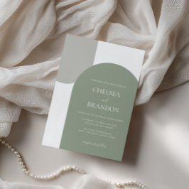 Minimalistisk Elegant Boho Båge Sagegrön Bröllop Inbjudningar