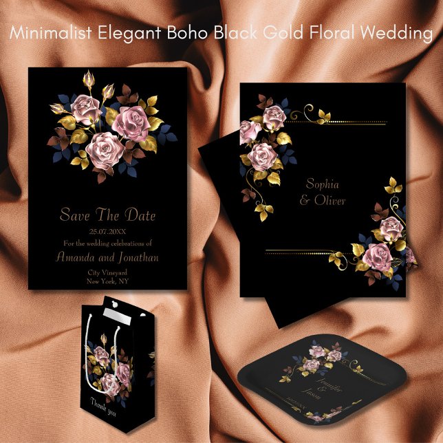 Minimalistisk Elegant Boho Black Guld Blommigt Brö (Skapare uppladdad)