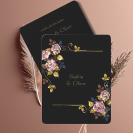 Minimalistisk Elegant Boho Black Guld Blommigt Brö Inbjudningar