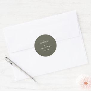 Minimalistisk Elegant Boho Salvia Grön Bröllop Runt Klistermärke