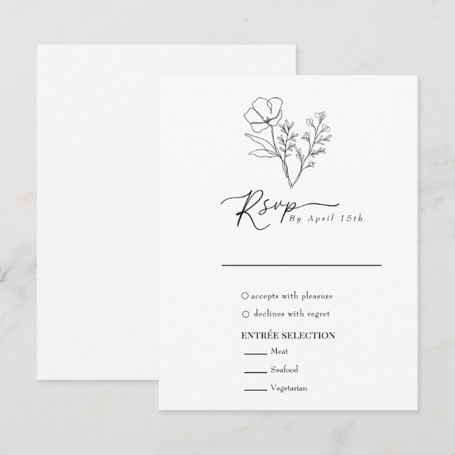 Minimalistisk Elegant Botanisk | Vildblommig Bröll OSA Kort (Fram/baksida)